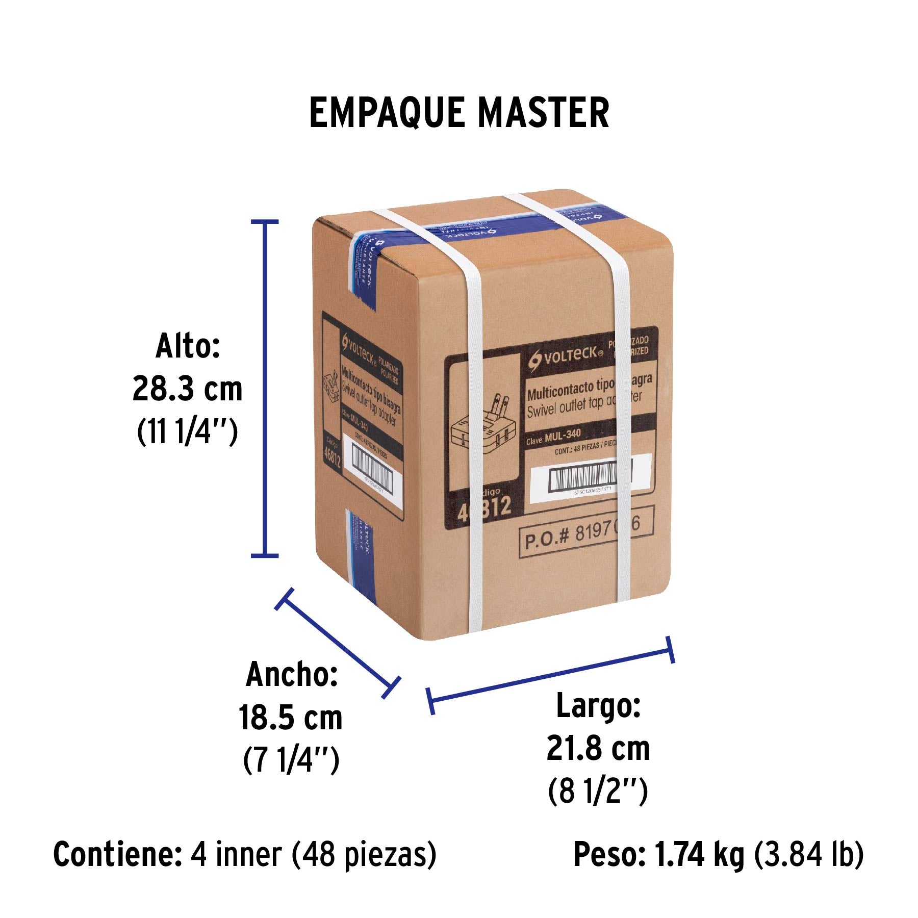 Multicontacto triple,tipo bisagra,entradas laterales,Volteck | MUL-340 | 46812
