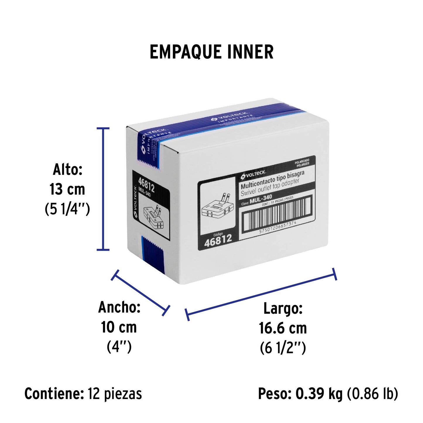 Multicontacto triple,tipo bisagra,entradas laterales,Volteck | MUL-340 | 46812