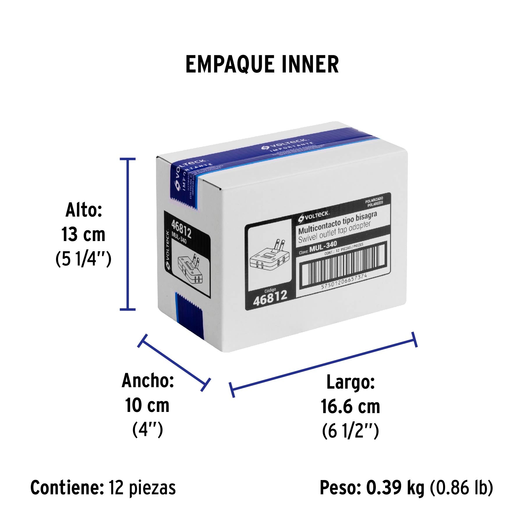 Multicontacto triple,tipo bisagra,entradas laterales,Volteck | MUL-340 | 46812