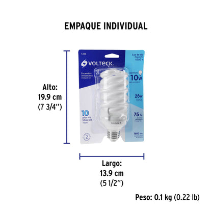 Lámpara espiral T4 28 W luz de día en blíster, Volteck | F-28E | 46827