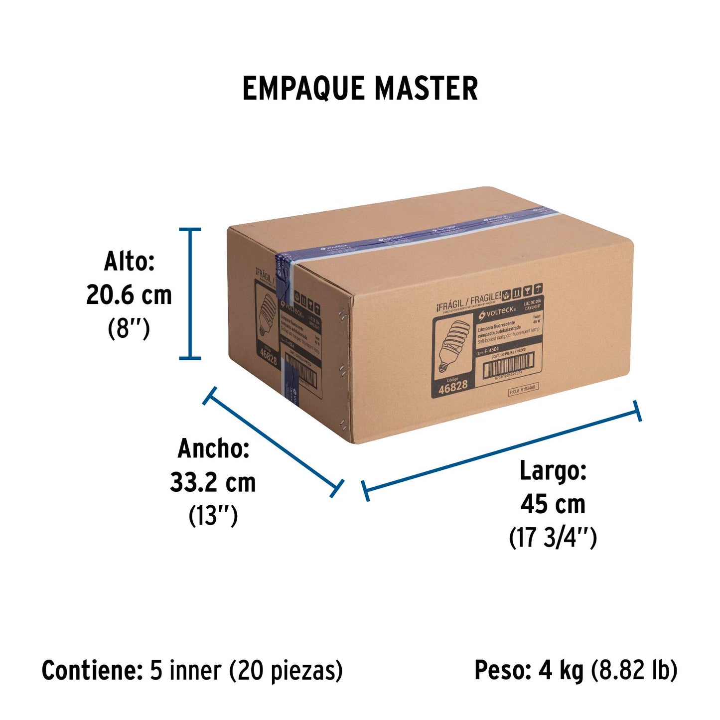 Lámpara espiral T4 45 W alta potencia luz de día, caja | F-45E4 | 46828
