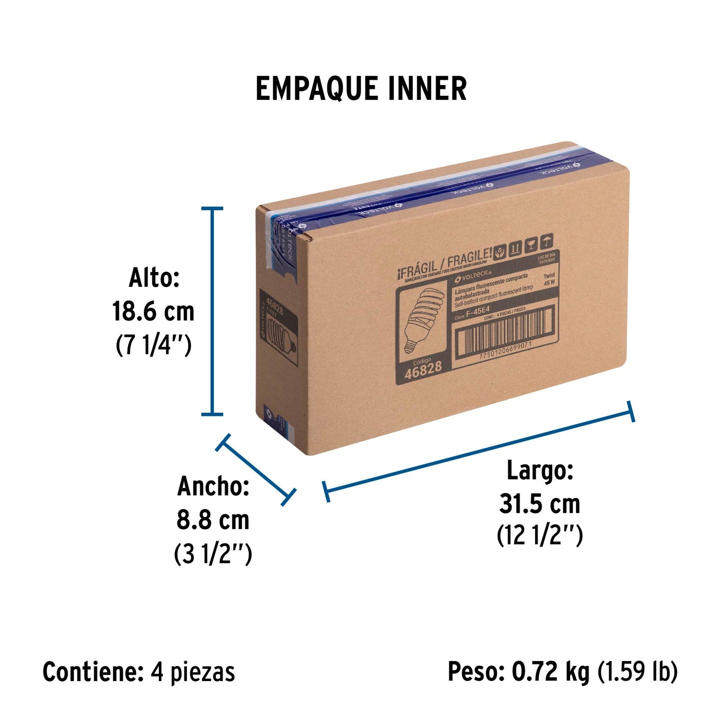 Lámpara espiral T4 45 W alta potencia luz de día, caja | F-45E4 | 46828