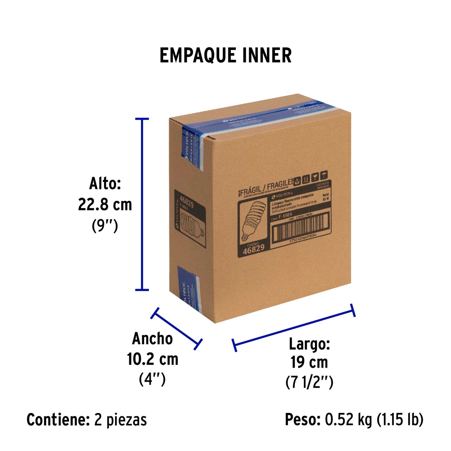 Lámpara espiral T4 55 W alta potencia luz de día, caja | F-55E4 | 46829
