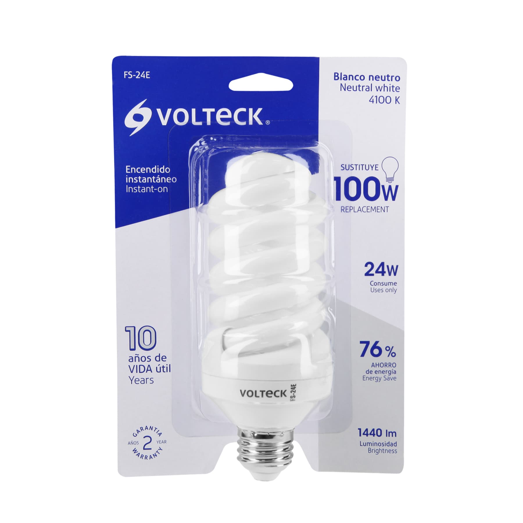 Lámpara espiral T4 24 W luz neutra en blíster, Volteck | FS-24E | 46835