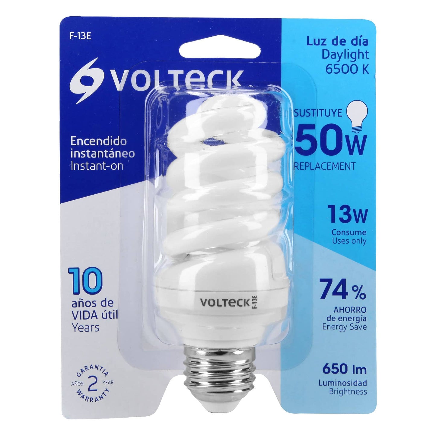 Lámpara espiral T3 13 W luz de día en blíster, Volteck | F-13E | 46848