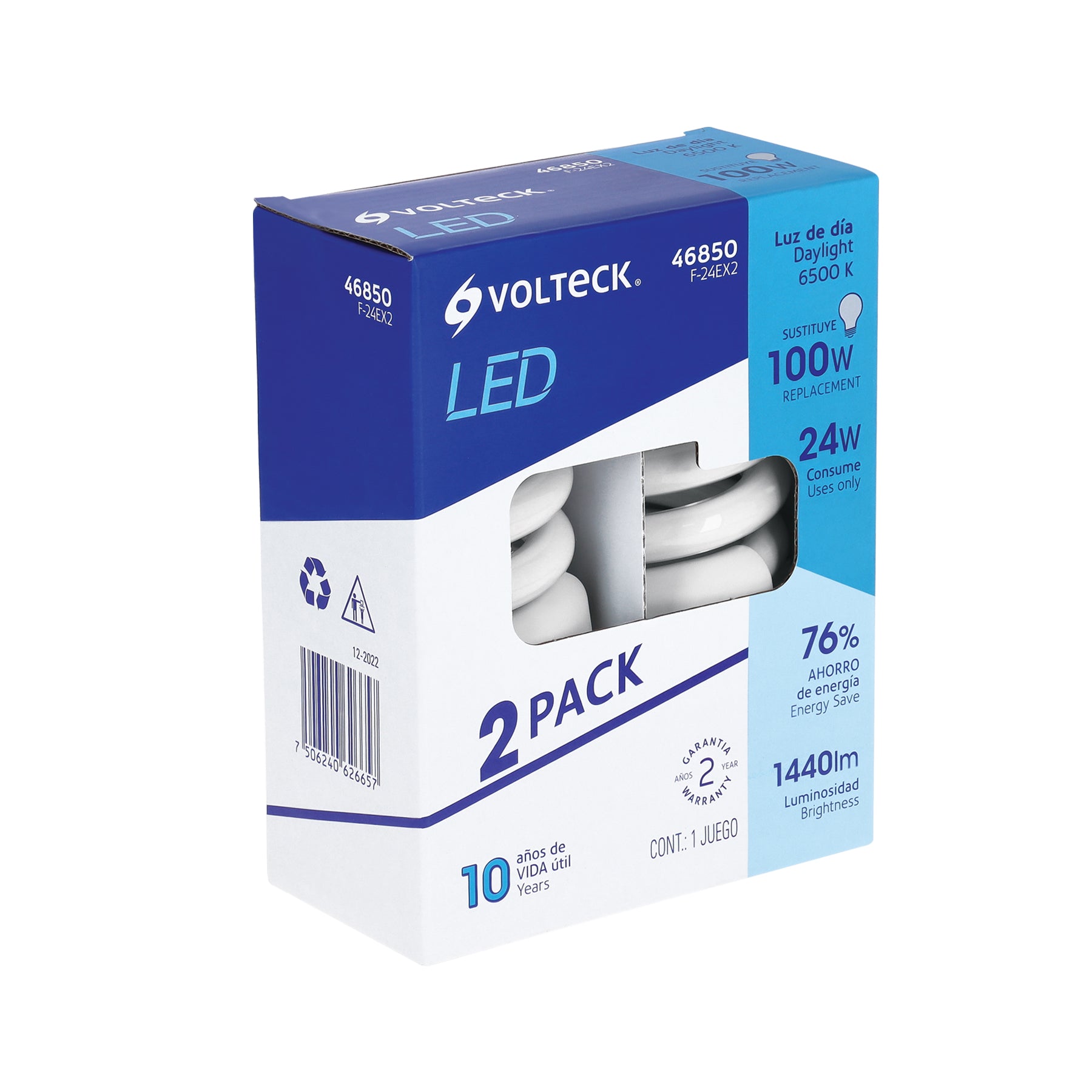 Pack 2 lámparas espiral T4 24 W luz de día, blíster, Volteck | F-24EX2 | 46850