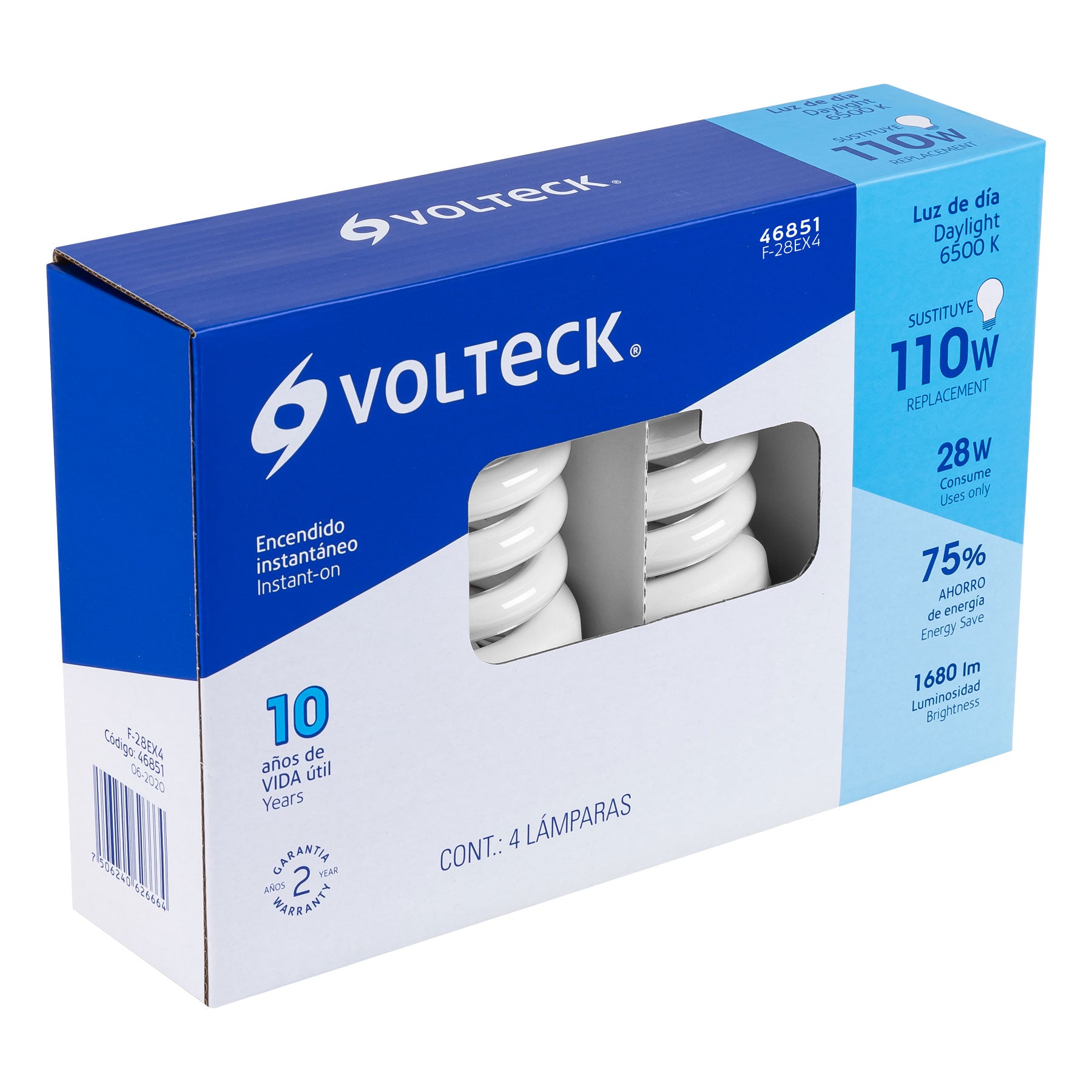 Pack 4 lámparas espiral T4 28 W luz de día, caja, Volteck | F-28EX4 | 46851