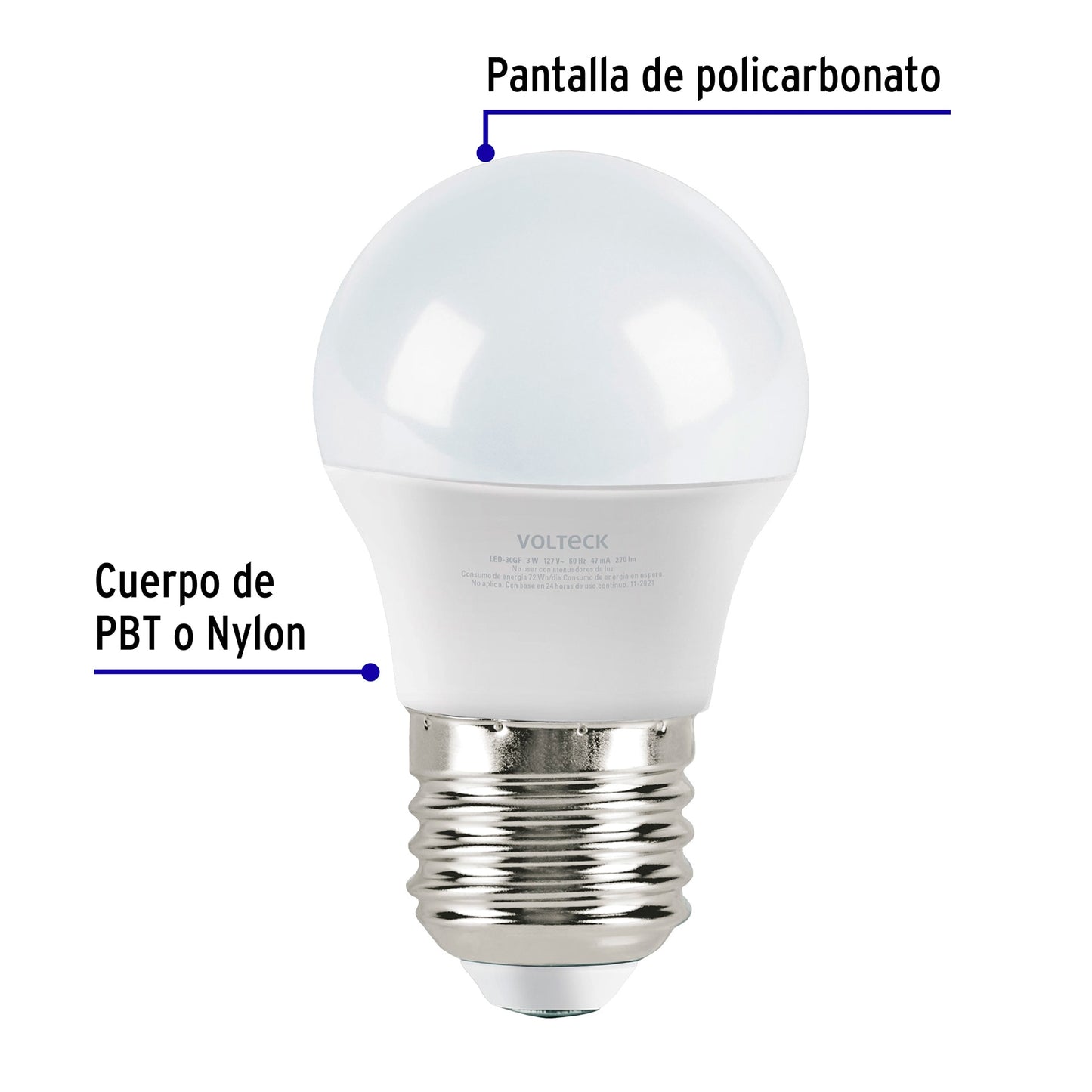 Lámpara LED G45 3 W (equiv. 25 W) luz de día blíster Volteck | LED-30GF | 46854