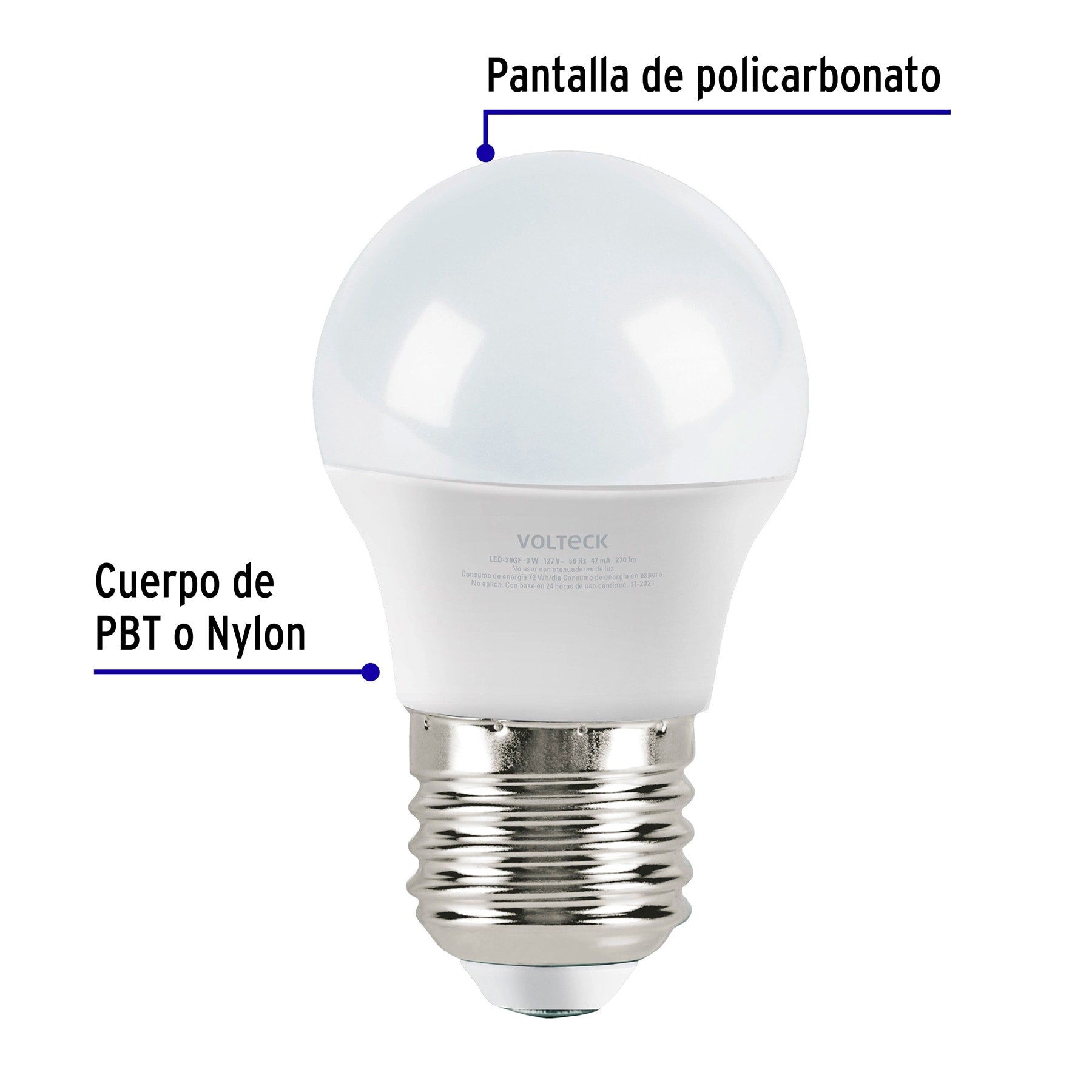 Lámpara LED G45 3 W (equiv. 25 W) luz de día blíster Volteck | LED-30GF | 46854