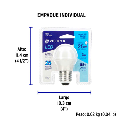 Lámpara LED G45 3 W (equiv. 25 W) luz de día blíster Volteck | LED-30GF | 46854