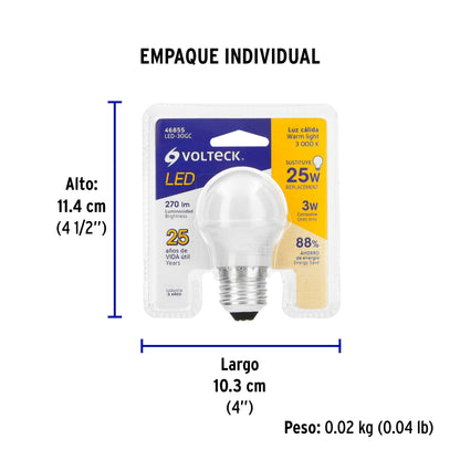 Lámpara LED G45 3 W (equiv. 25 W) luz cálida blíster Volteck | LED-30GC | 46855