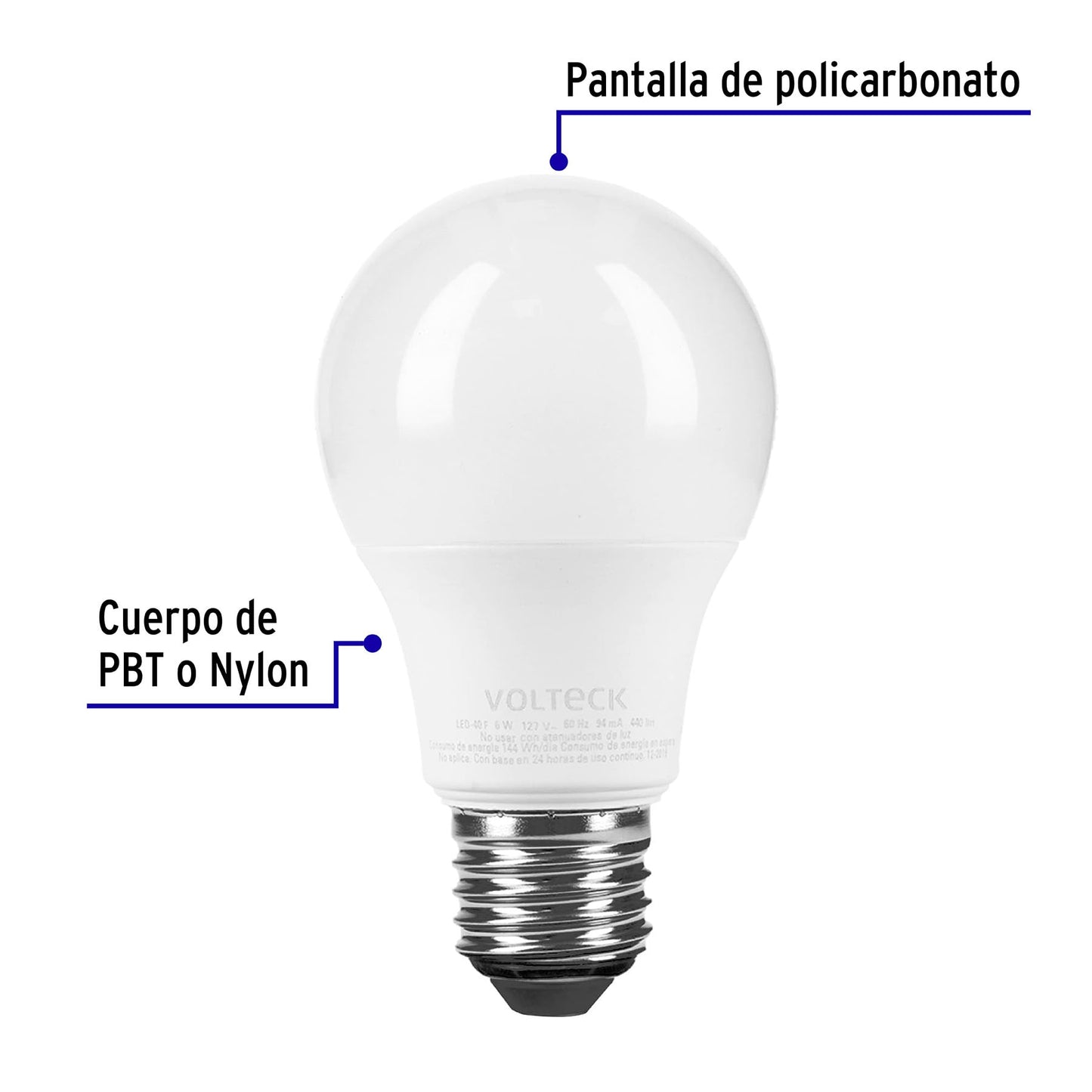 Lámpara LED A19 6 W (equiv. 40 W) luz de día blíster Volteck | LED-40F | 46856