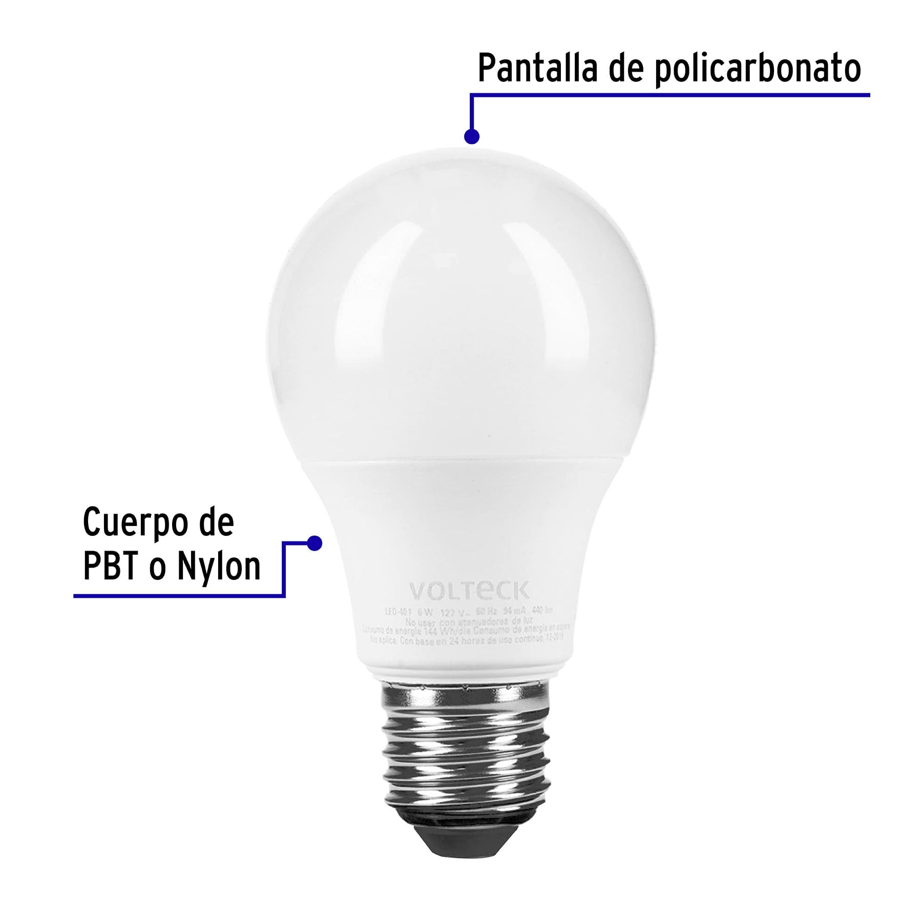 Lámpara LED A19 6 W (equiv. 40 W) luz de día blíster Volteck | LED-40F | 46856