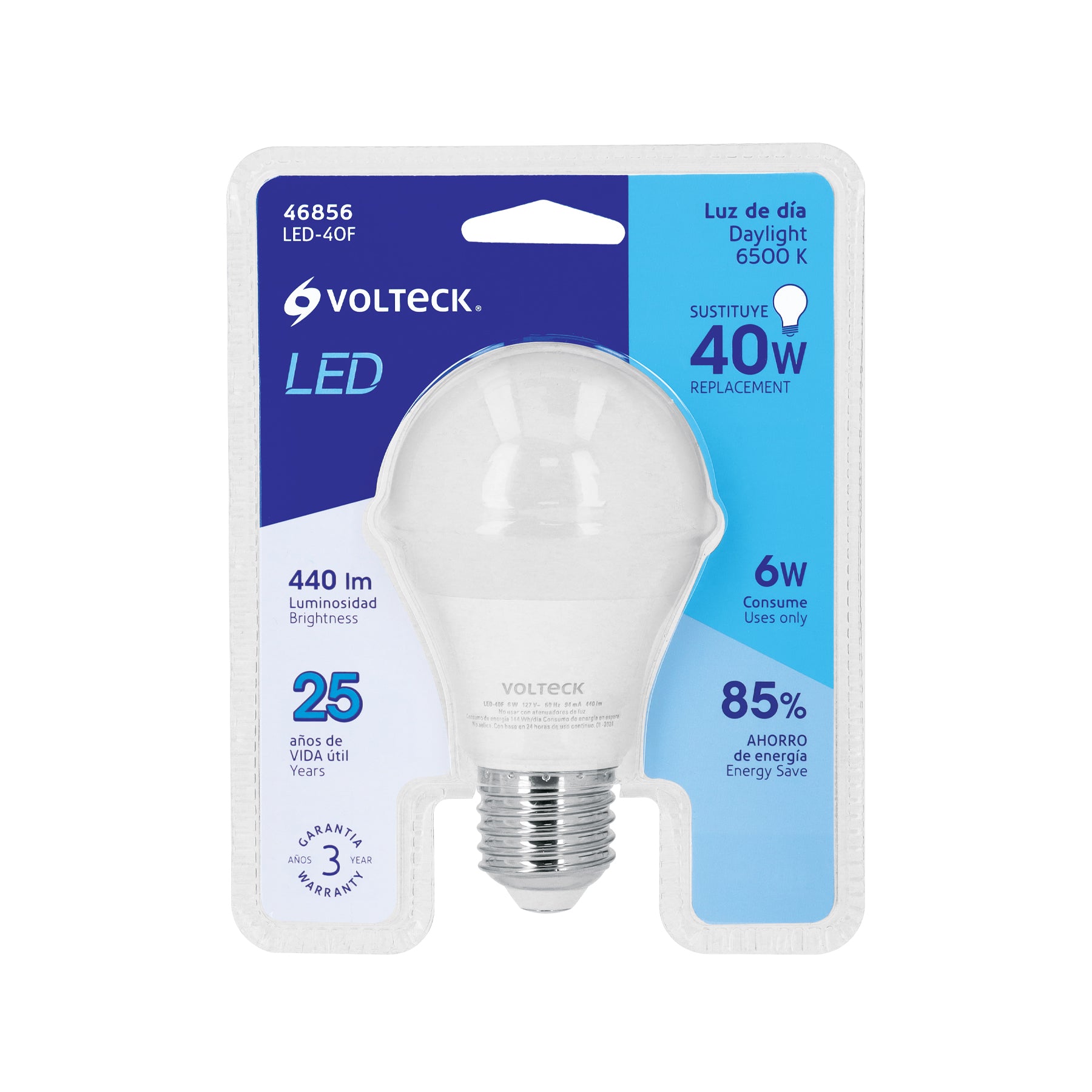 Lámpara LED A19 6 W (equiv. 40 W) luz de día blíster Volteck | LED-40F | 46856