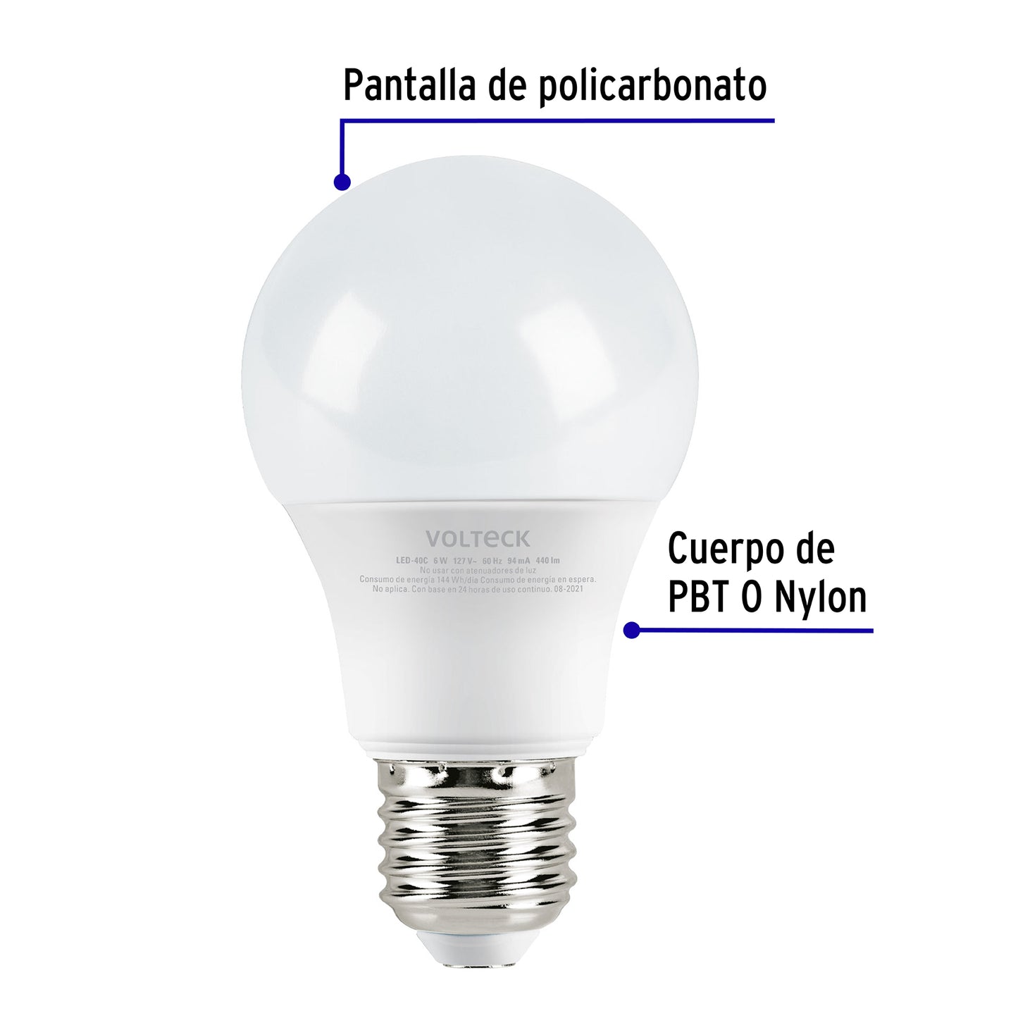 Lámpara LED A19 6 W (equiv. 40 W) luz cálida blíster Volteck | LED-40C | 46857