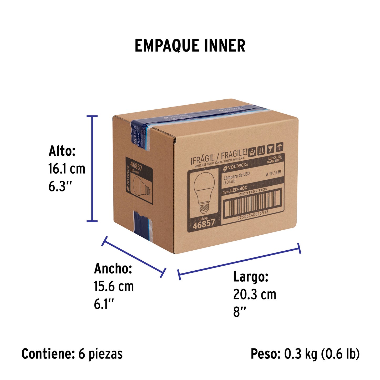 Lámpara LED A19 6 W (equiv. 40 W) luz cálida blíster Volteck | LED-40C | 46857