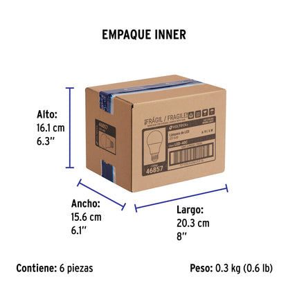 Lámpara LED A19 6 W (equiv. 40 W) luz cálida blíster Volteck | LED-40C | 46857