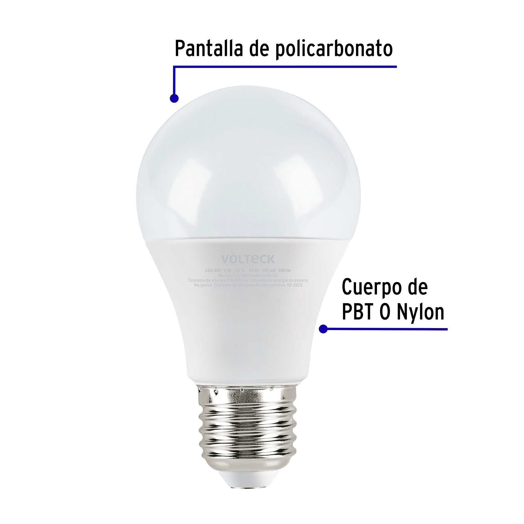 Lámpara LED A19 9 W (equiv. 60 W) luz de día blíster Volteck | LED-60F | 46858