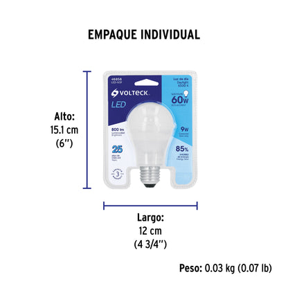 Lámpara LED A19 9 W (equiv. 60 W) luz de día blíster Volteck | LED-60F | 46858