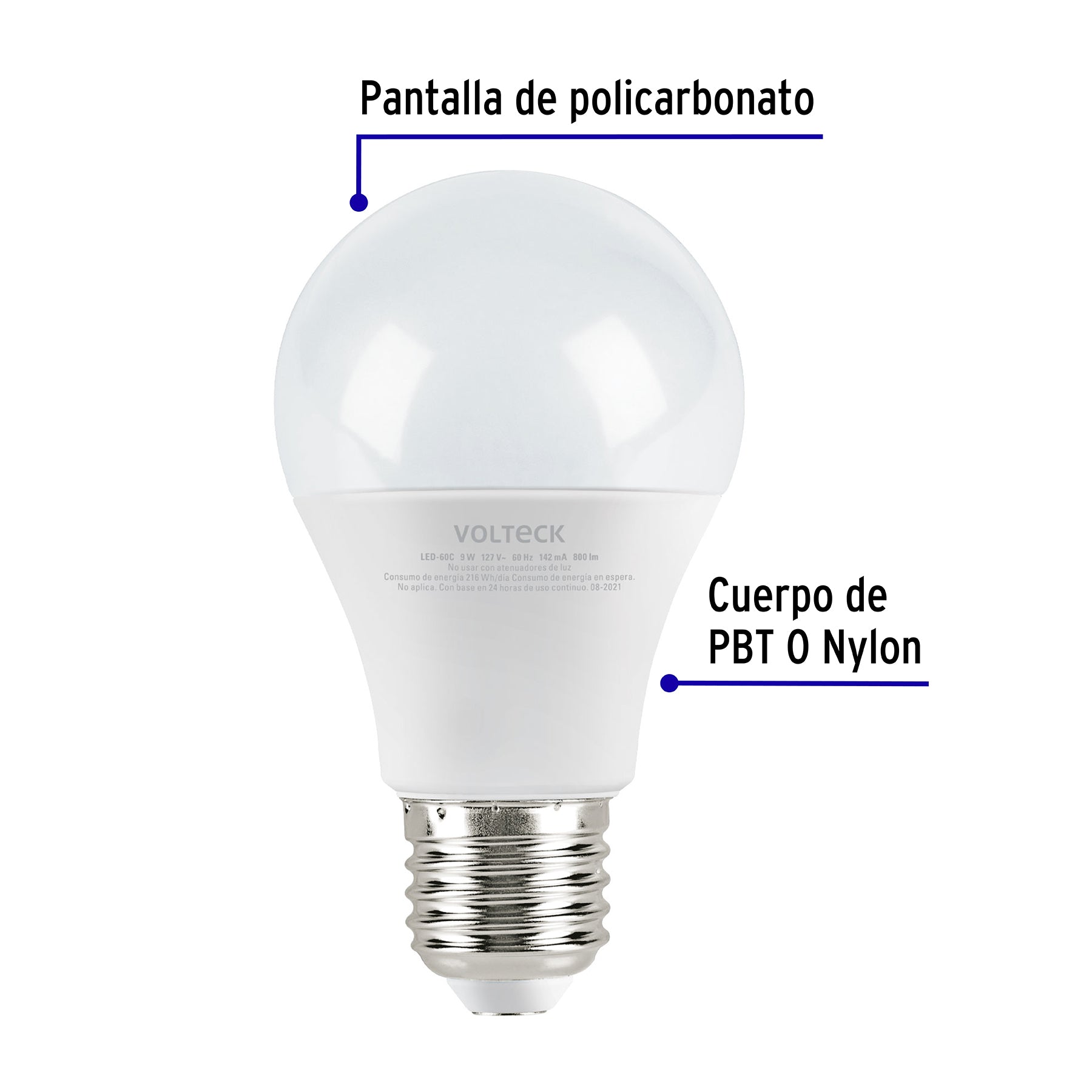 Lámpara LED A19 9 W (equiv. 60 W) luz cálida blíster Volteck | LED-60C | 46859