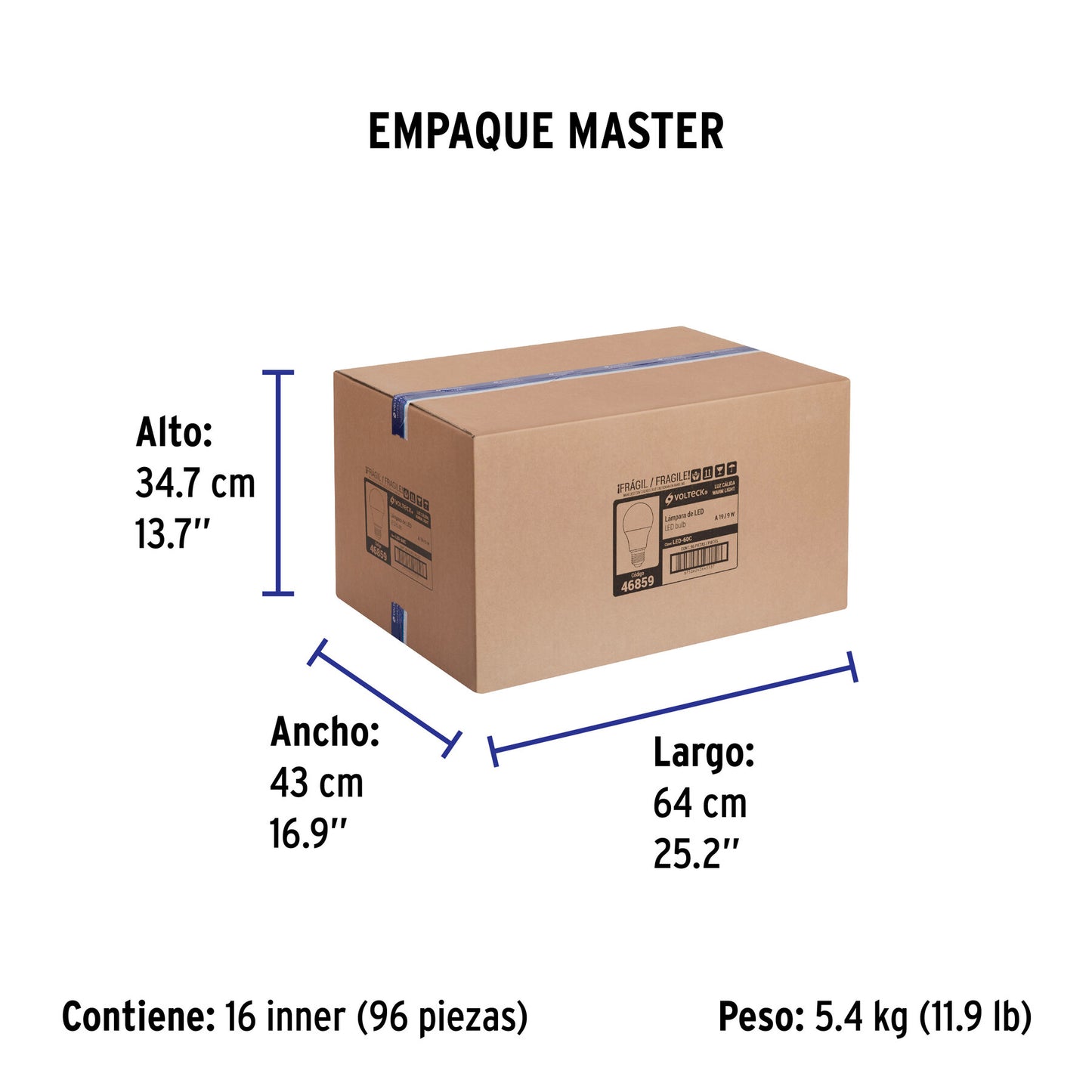 Lámpara LED A19 9 W (equiv. 60 W) luz cálida blíster Volteck | LED-60C | 46859