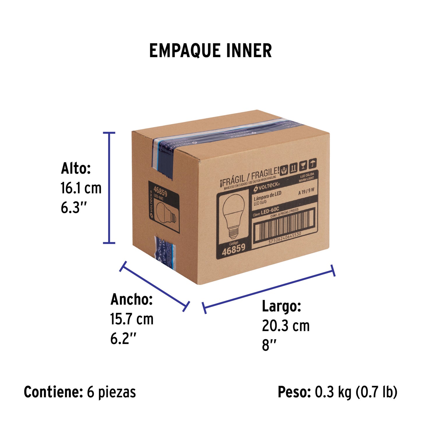 Lámpara LED A19 9 W (equiv. 60 W) luz cálida blíster Volteck | LED-60C | 46859