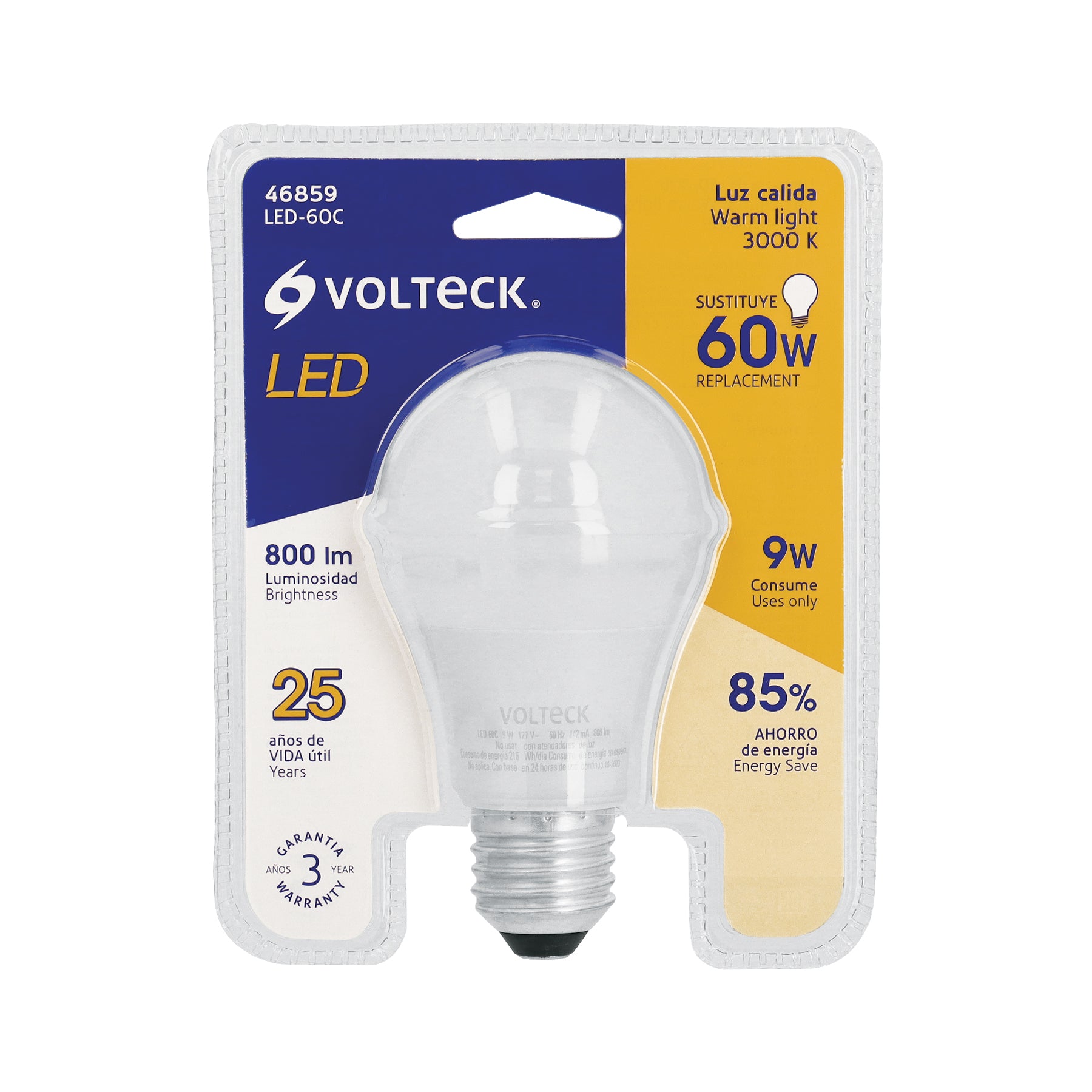 Lámpara LED A19 9 W (equiv. 60 W) luz cálida blíster Volteck | LED-60C | 46859