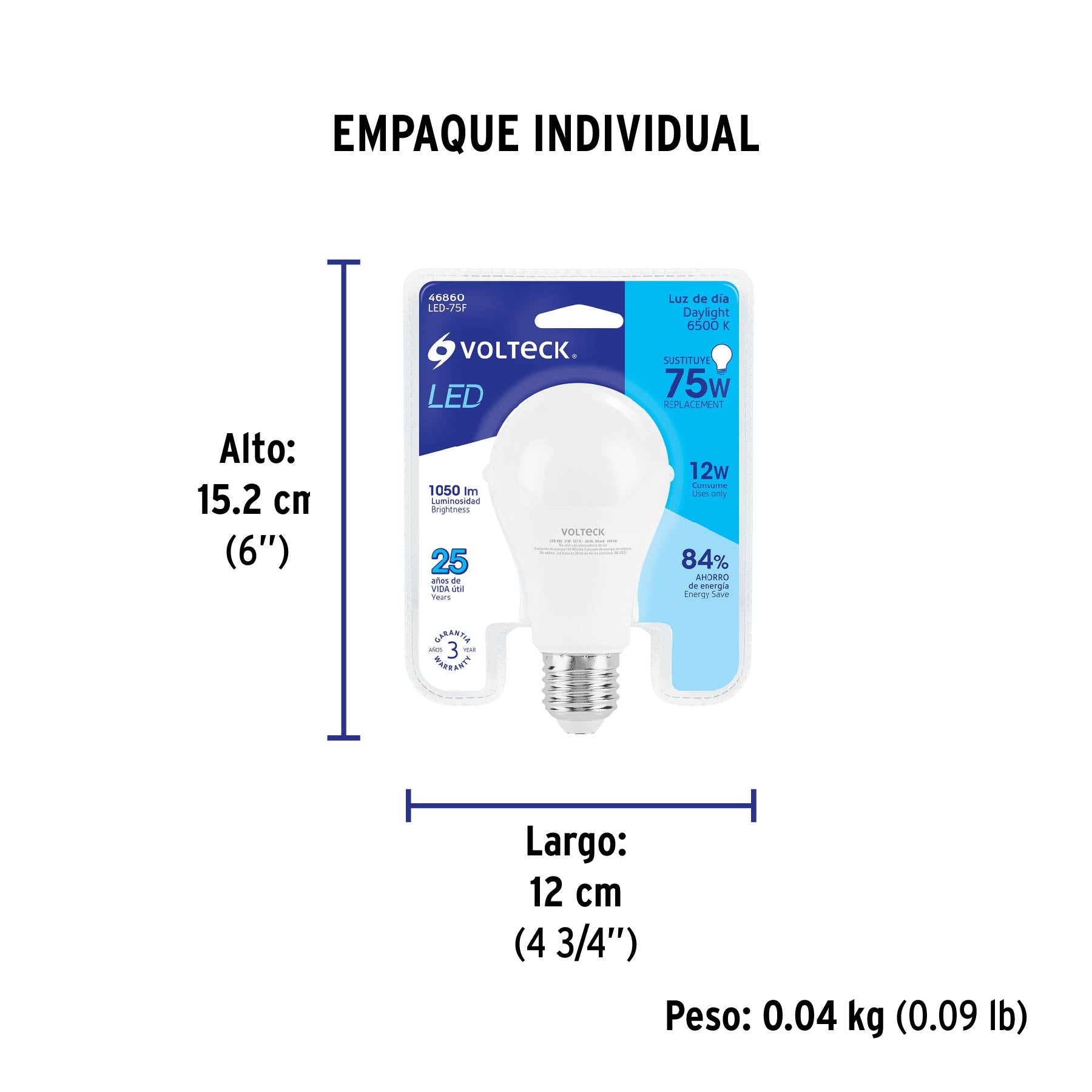 Lámpara LED A19 12 W (equiv. 75W) luz de día blíster Volteck | LED-75F | 46860