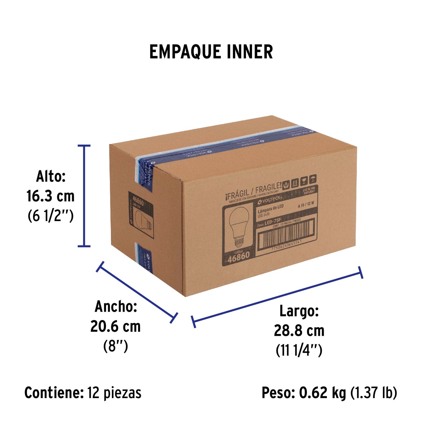 Lámpara LED A19 12 W (equiv. 75W) luz de día blíster Volteck | LED-75F | 46860