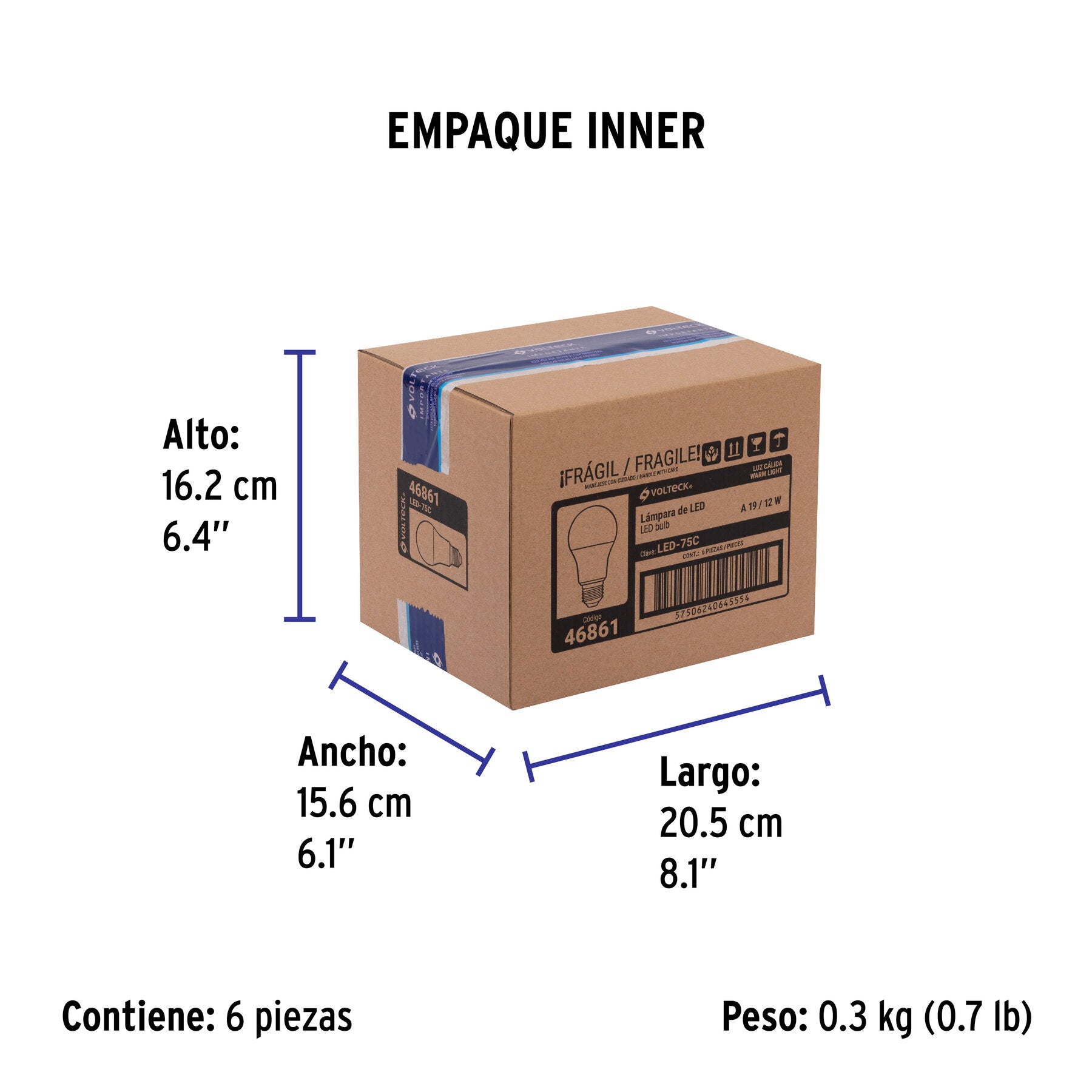 Lámpara LED A19 12 W (equiv. 75W) luz cálida blíster Volteck | LED-75C | 46861