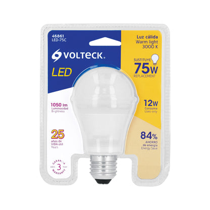 Lámpara LED A19 12 W (equiv. 75W) luz cálida blíster Volteck | LED-75C | 46861