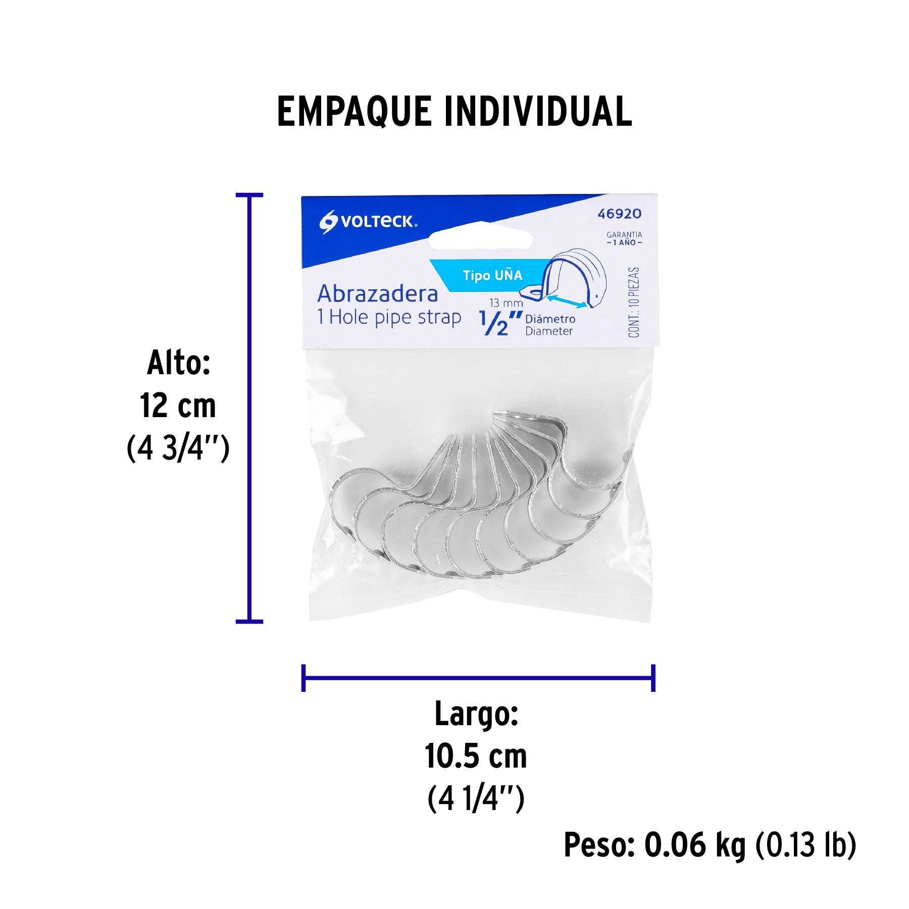 Bolsa c/10 abrazaderas tipo uña 1/2' p/tubo pared delgada | AU-1/2 | 46920