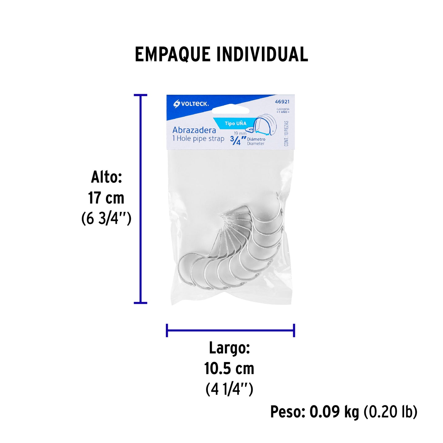 Bolsa c/10 abrazaderas tipo uña 3/4' p/tubo pared delgada | AU-3/4 | 46921