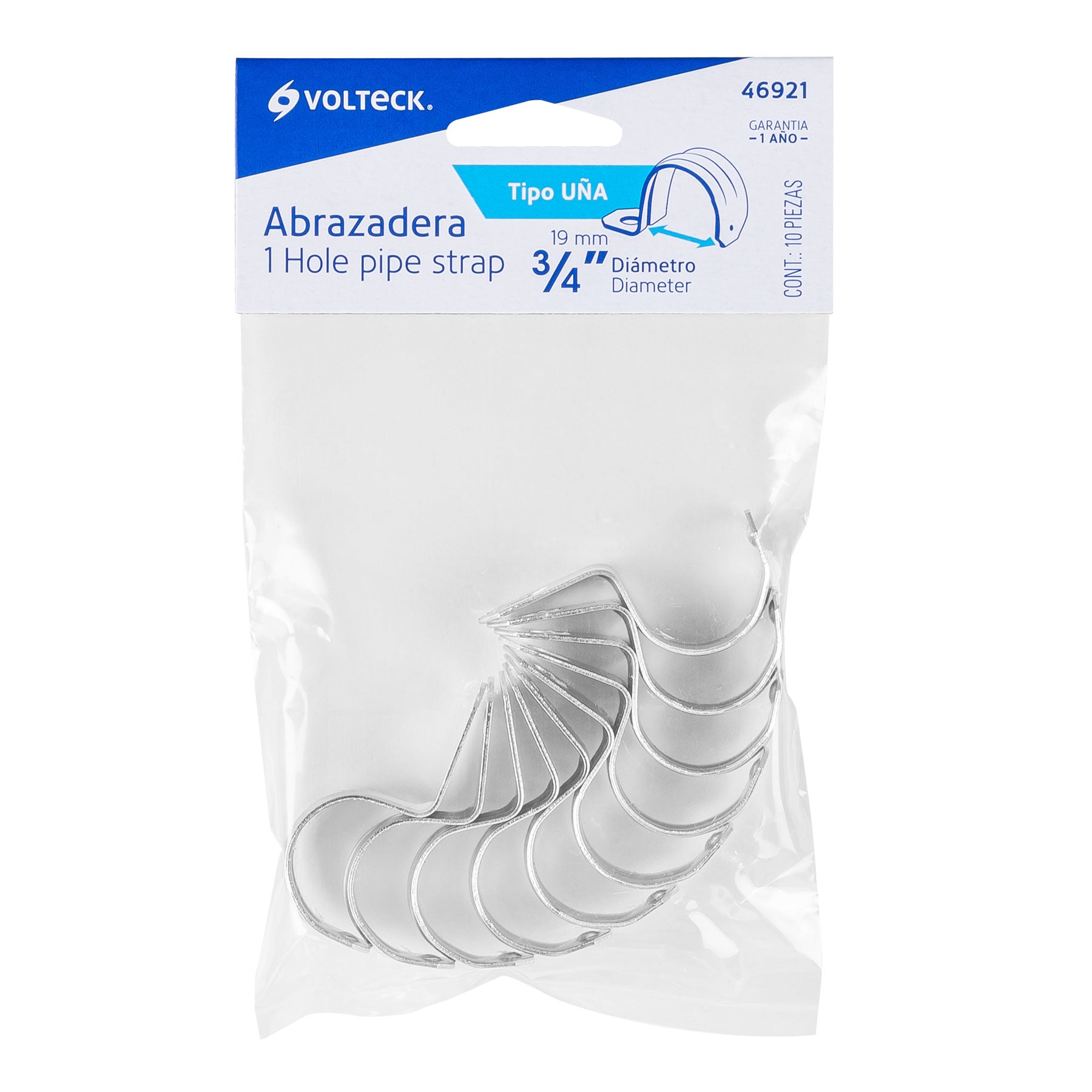 Bolsa c/10 abrazaderas tipo uña 3/4' p/tubo pared delgada | AU-3/4 | 46921