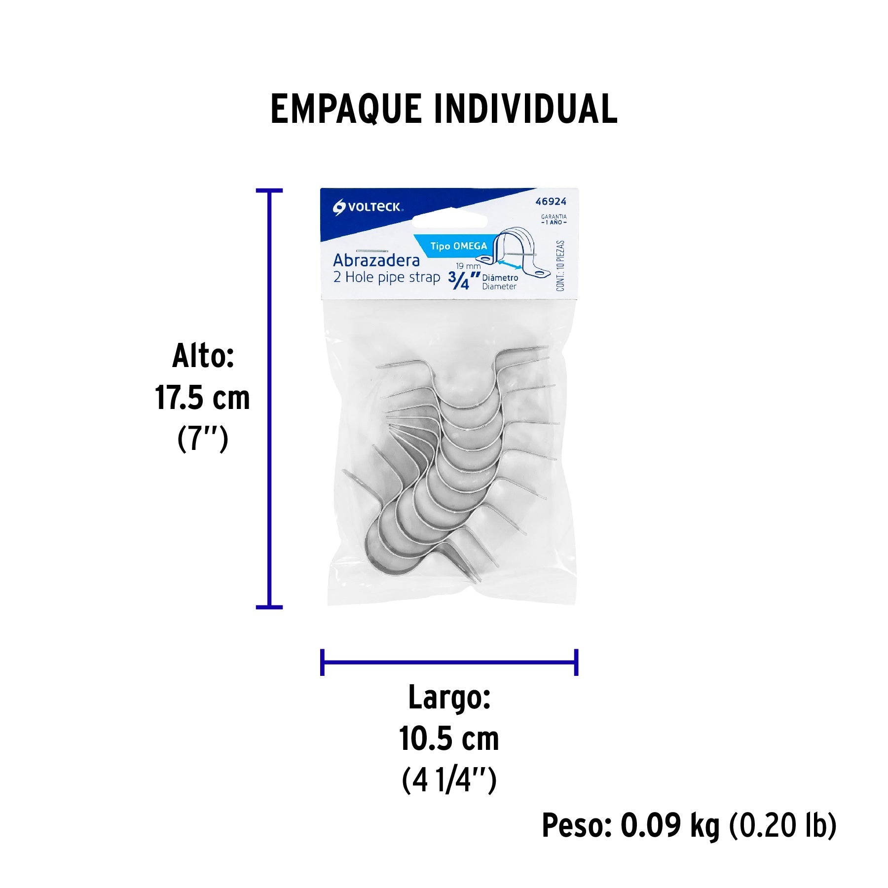 Bolsa c/10 abrazaderas tipo omega 3/4' p/tubo pared delgada | AO-3/4 | 46924