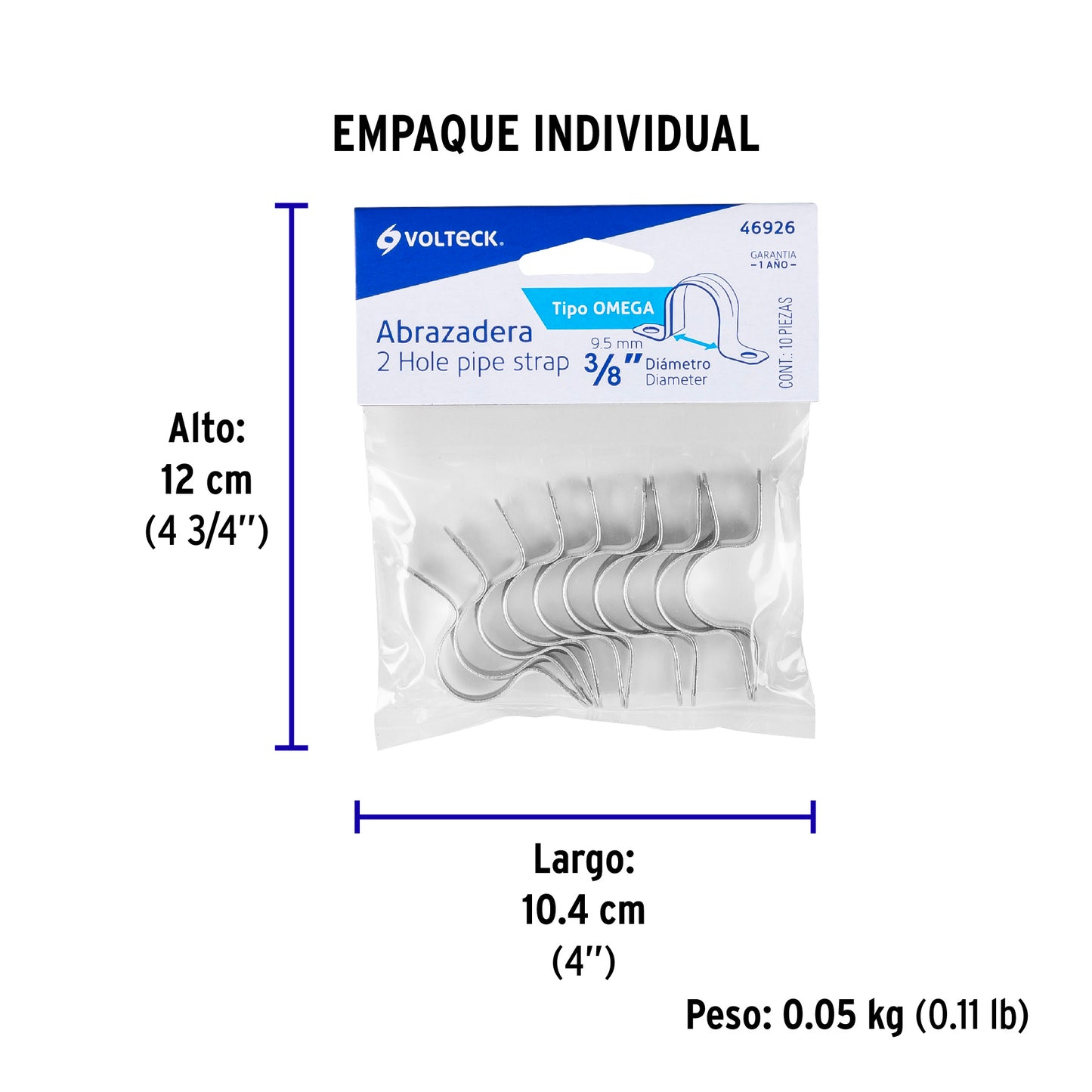 Bolsa c/10 abrazaderas tipo omega 3/8' p/tubo pared delgada | AO-3/8 | 46926