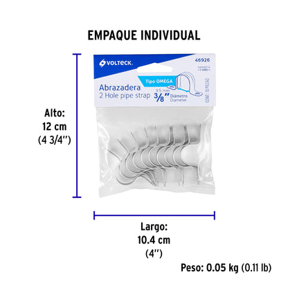 Bolsa c/10 abrazaderas tipo omega 3/8' p/tubo pared delgada | AO-3/8 | 46926