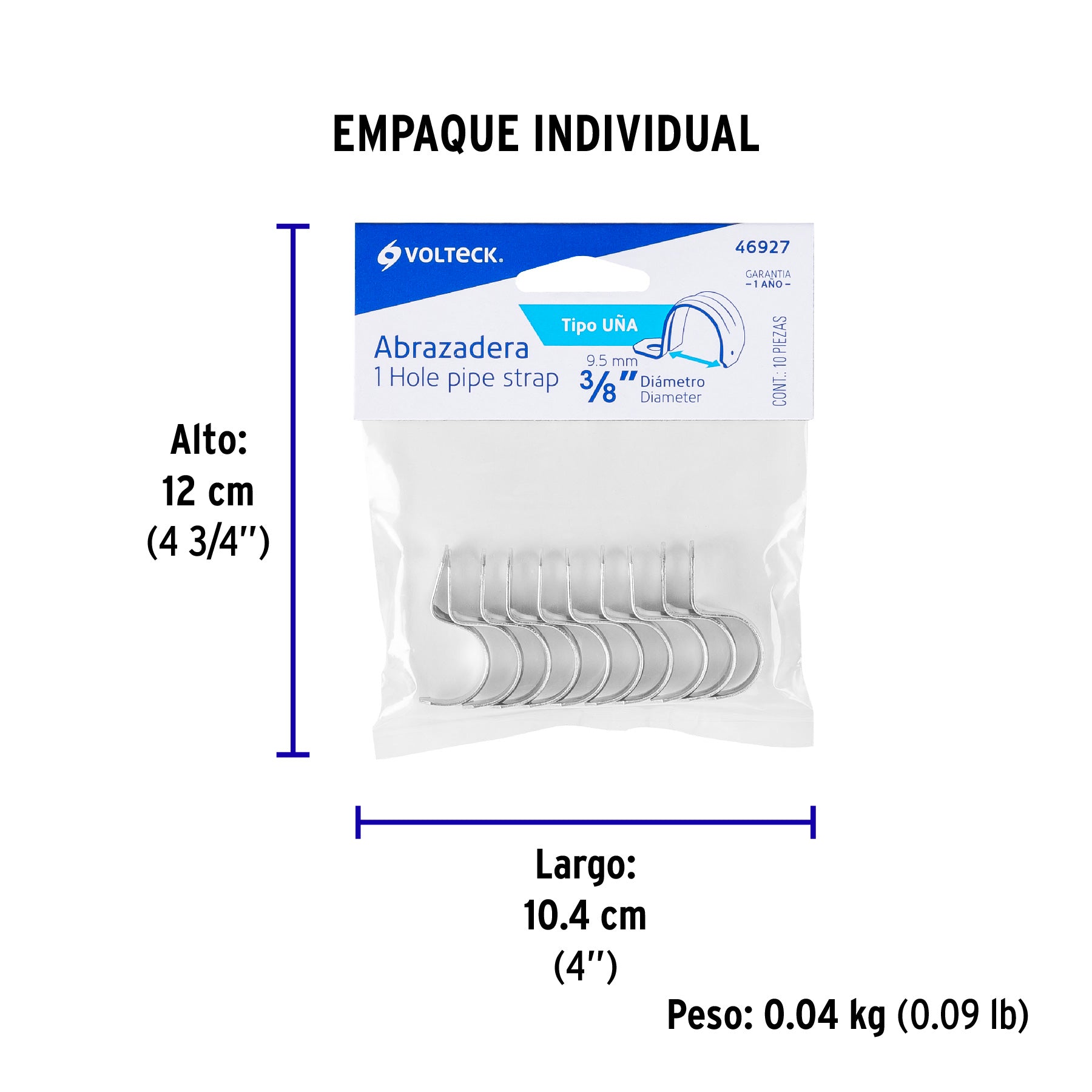 Bolsa c/10 abrazaderas tipo uña 3/8' p/tubo pared delgada | AU-3/8 | 46927