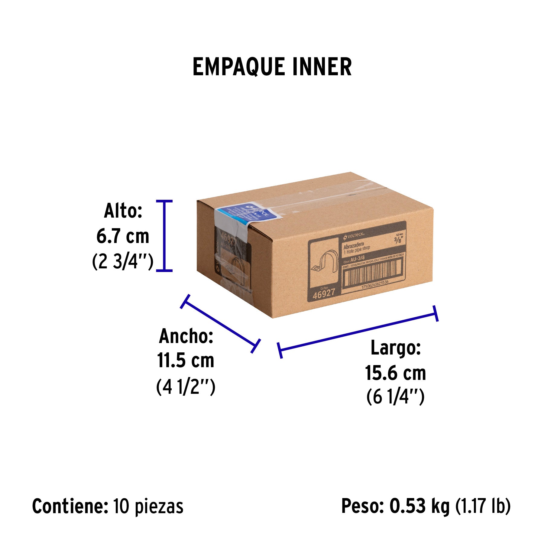 Bolsa c/10 abrazaderas tipo uña 3/8' p/tubo pared delgada | AU-3/8 | 46927