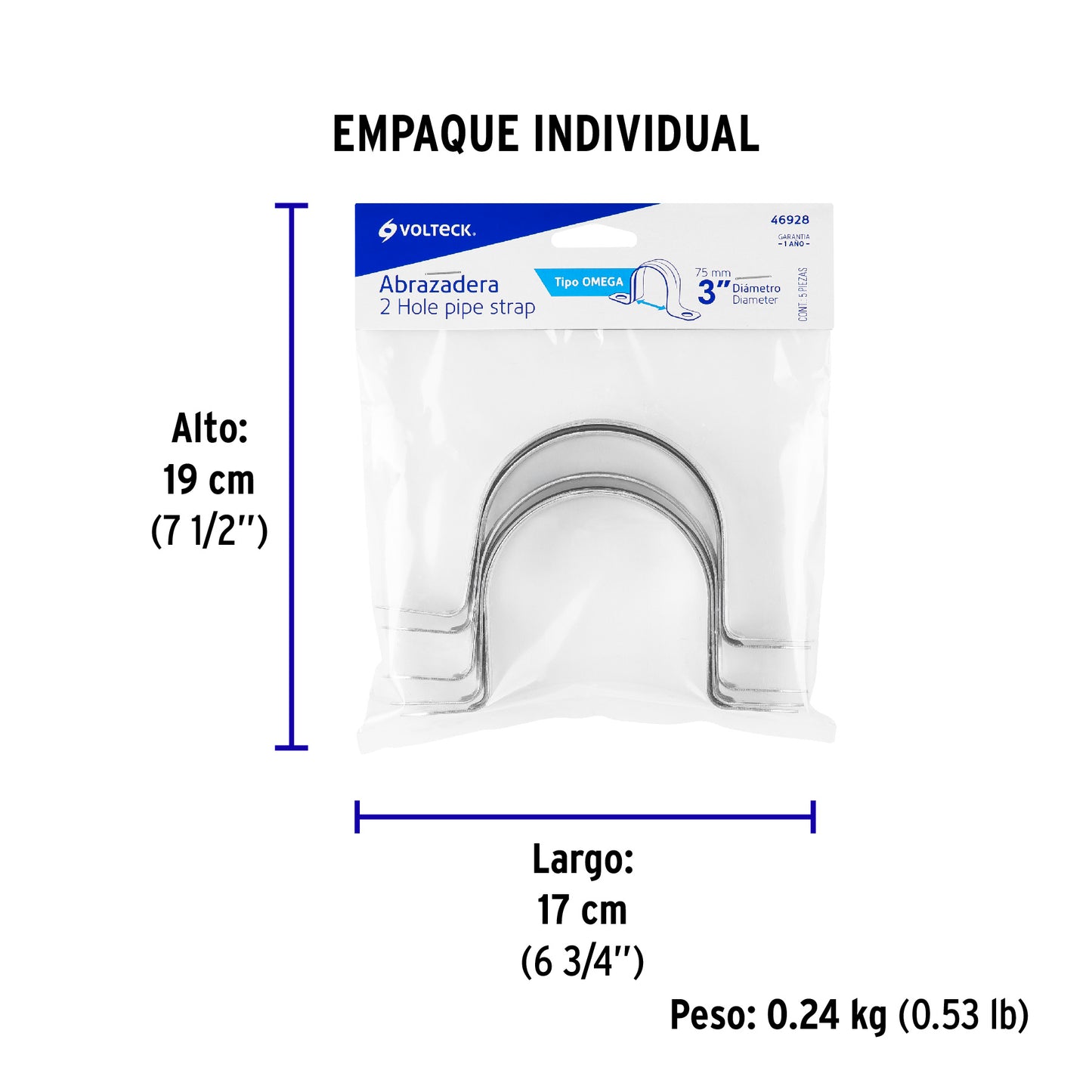 Bolsa c/5 abrazaderas tipo omega 3' p/tubo pared delgada | AO-3 | 46928