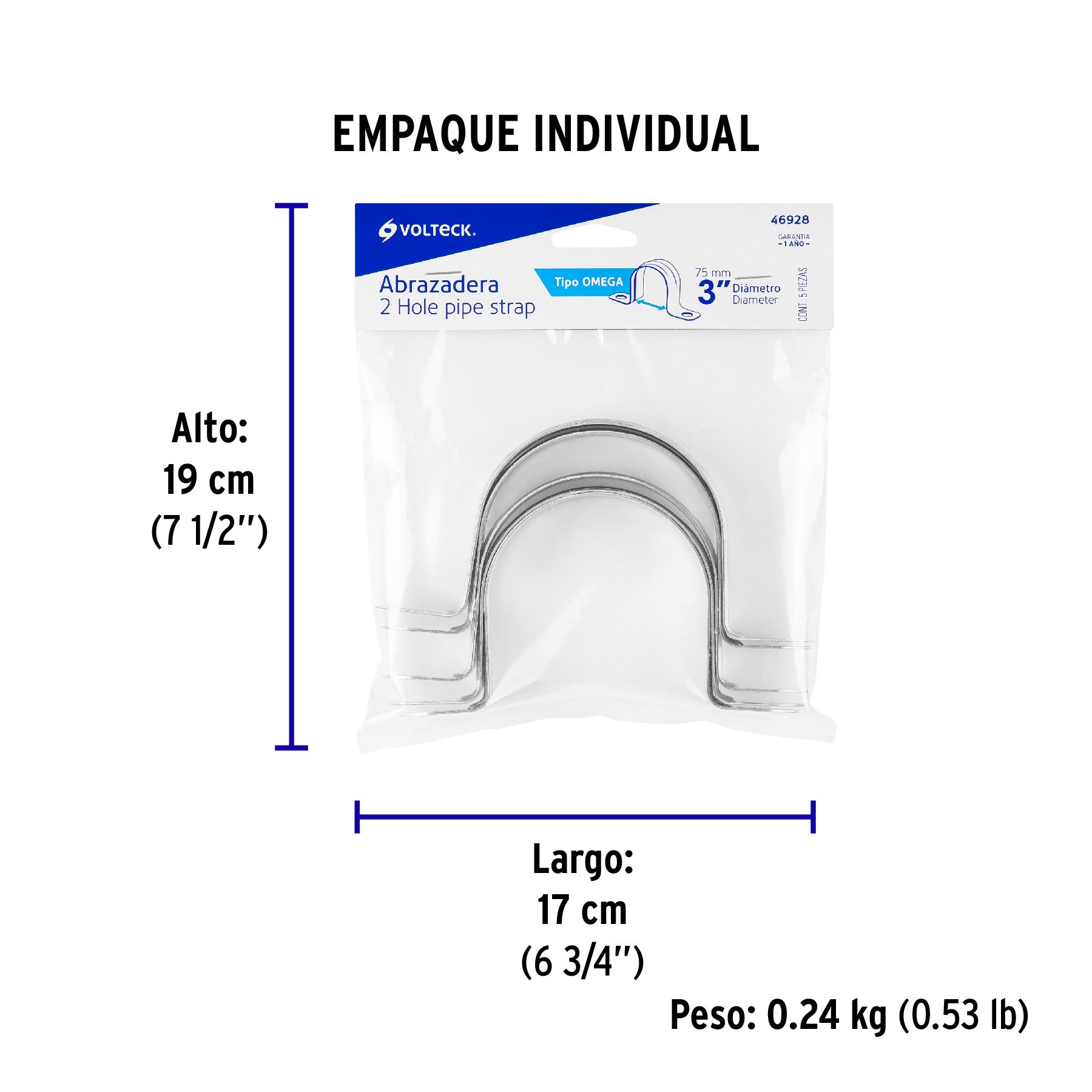 Bolsa c/5 abrazaderas tipo omega 3' p/tubo pared delgada | AO-3 | 46928