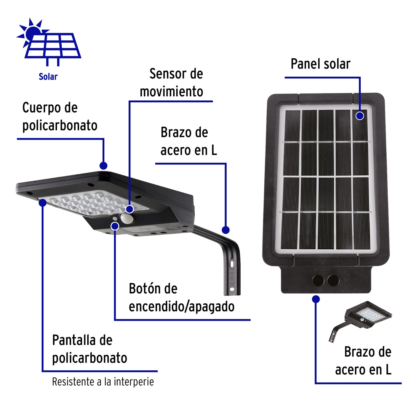 Luminario suburbano solar LED 4 W 6500 K con sensor de luz | SUB-900L | 46956