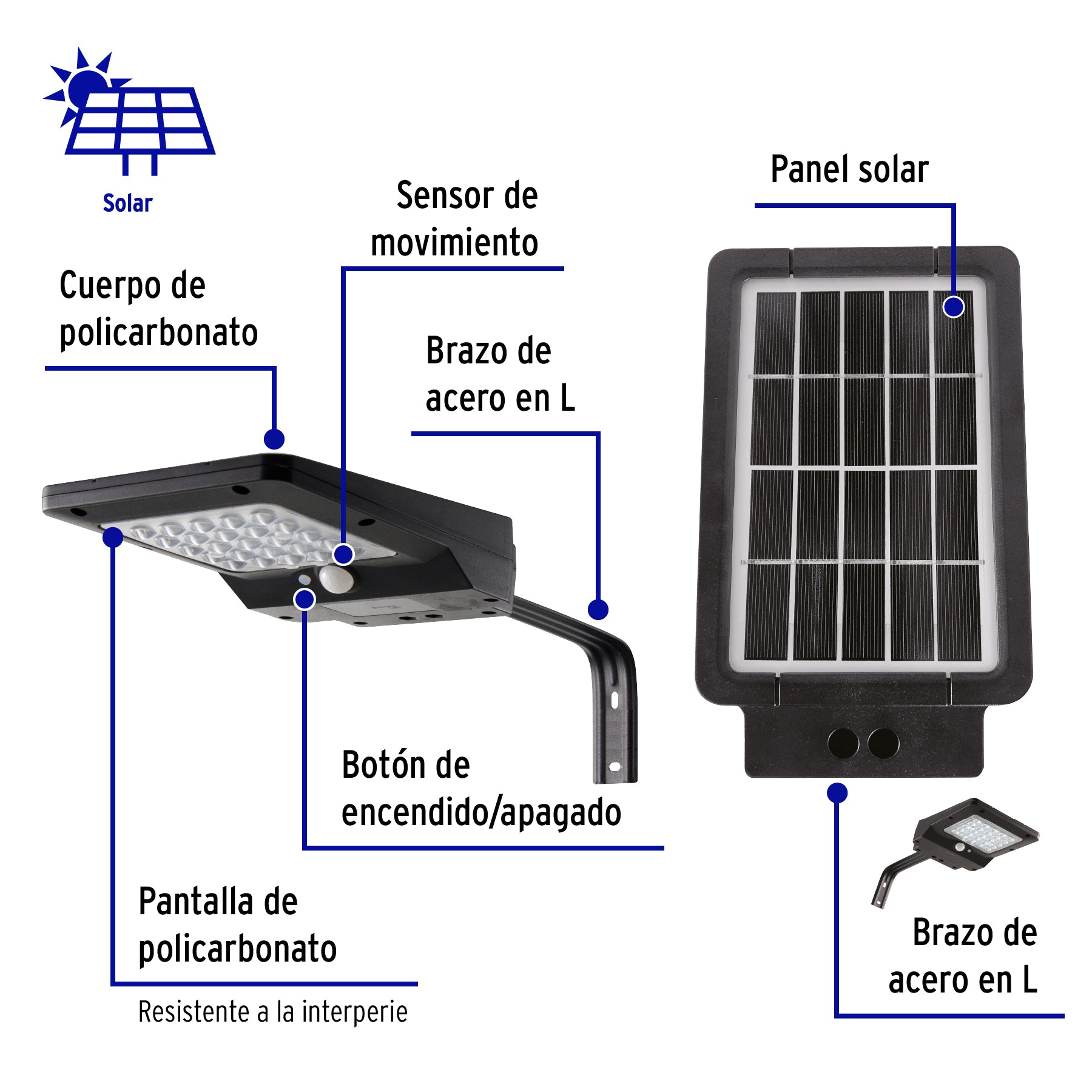 Luminario suburbano solar LED 4 W 6500 K con sensor de luz | SUB-900L | 46956