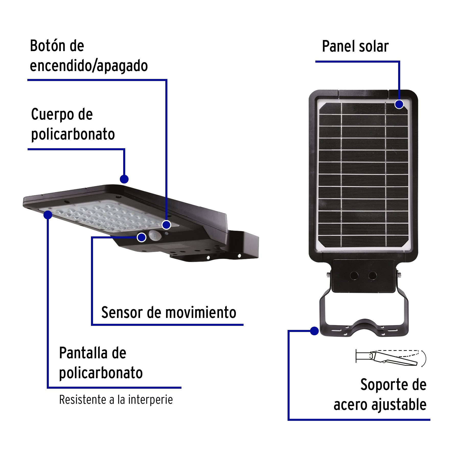 Luminario suburbano solar LED 8 W 6500 K con sensor de luz | SUB-901L | 46957