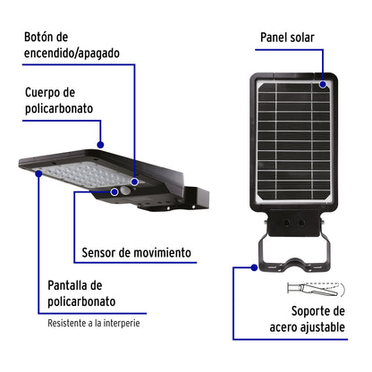 Luminario suburbano solar LED 8 W 6500 K con sensor de luz | SUB-901L | 46957