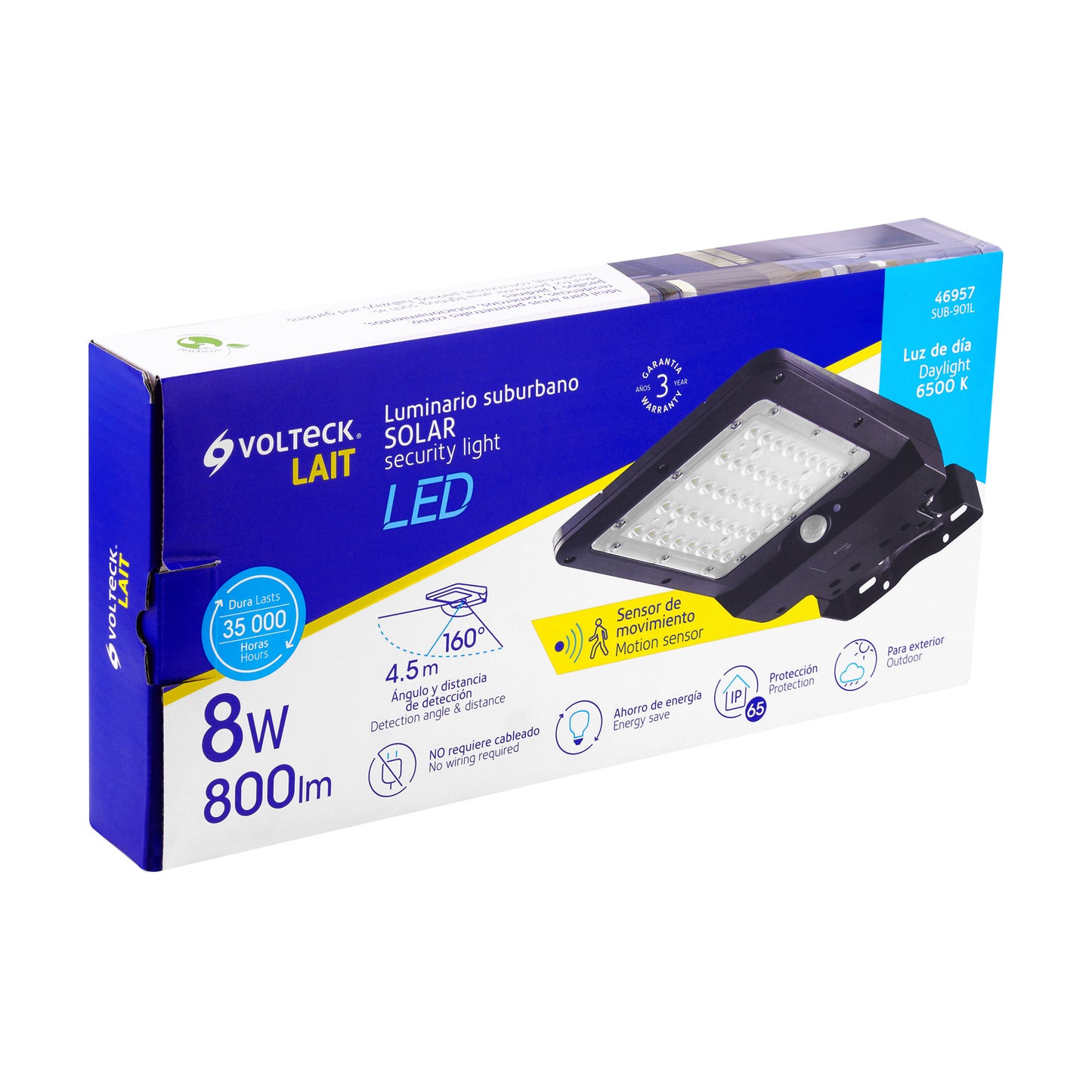 Luminario suburbano solar LED 8 W 6500 K con sensor de luz | SUB-901L | 46957