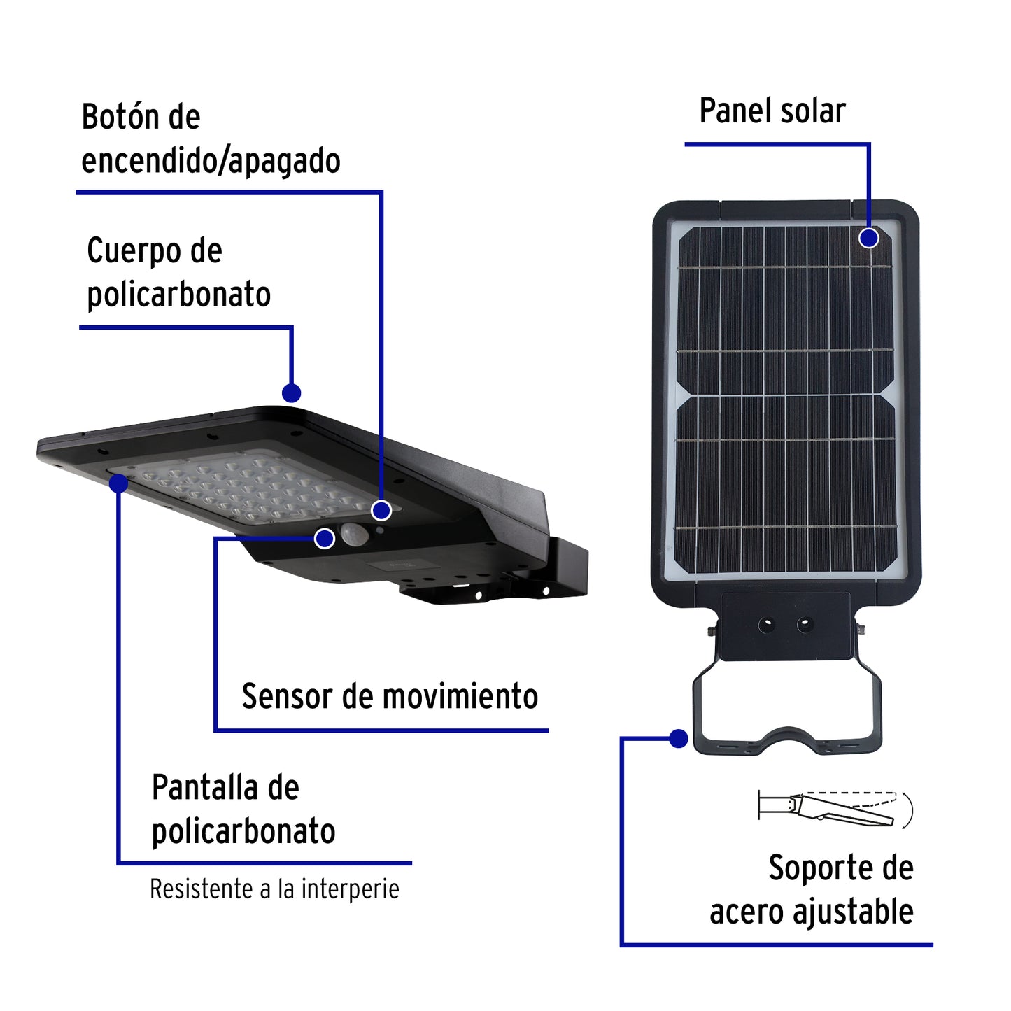 Luminario suburbano solar LED 15 W 6500 K con sensor de luz | SUB-902L | 46958