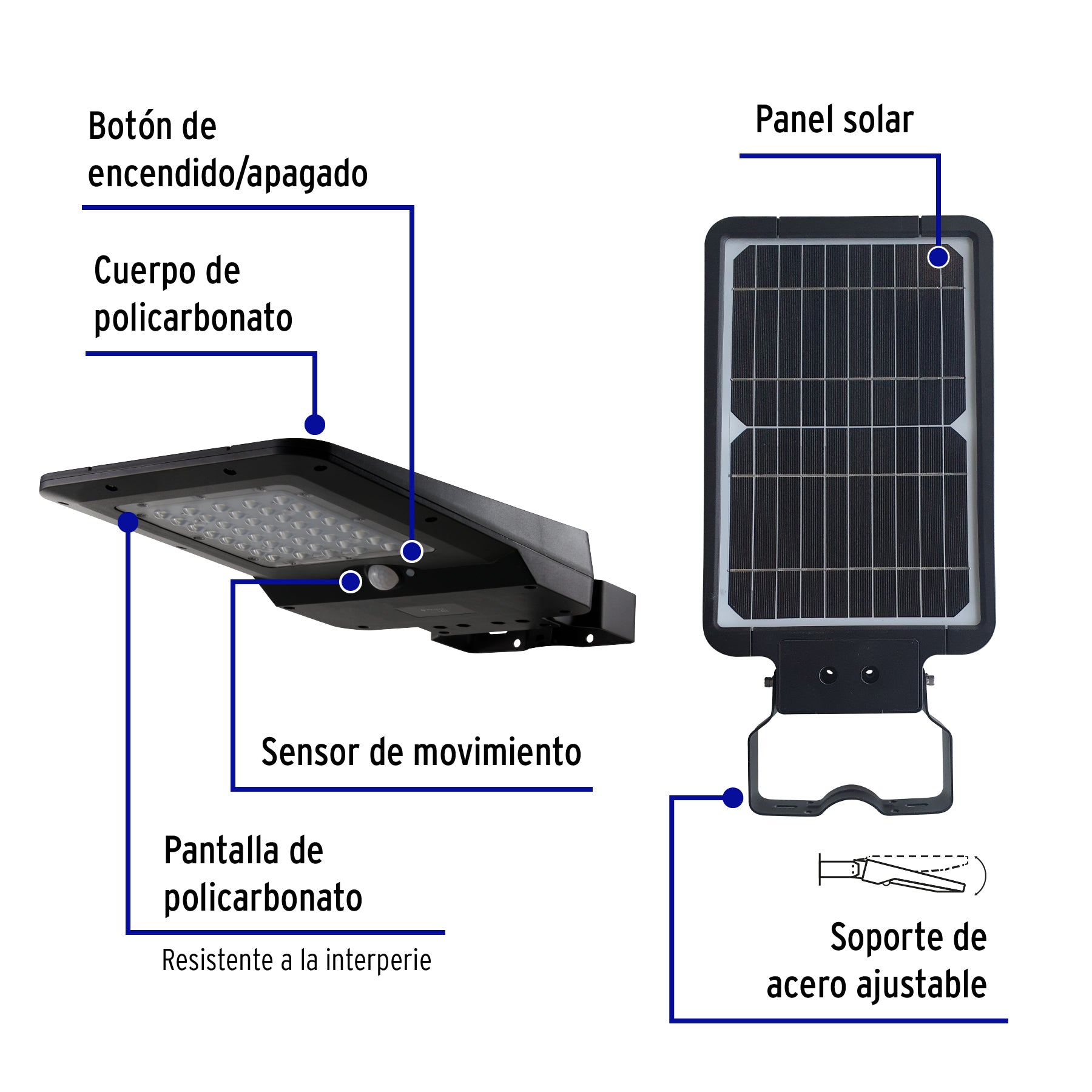 Luminario suburbano solar LED 15 W 6500 K con sensor de luz | SUB-902L | 46958