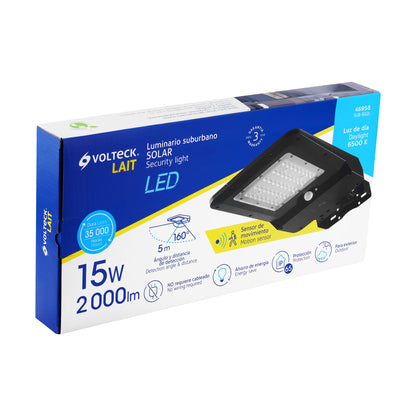 Luminario suburbano solar LED 15 W 6500 K con sensor de luz | SUB-902L | 46958