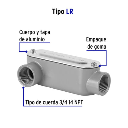 Condulet 3/4' conexión tipo LR, Volteck | COLET-3/4-LR | 46974